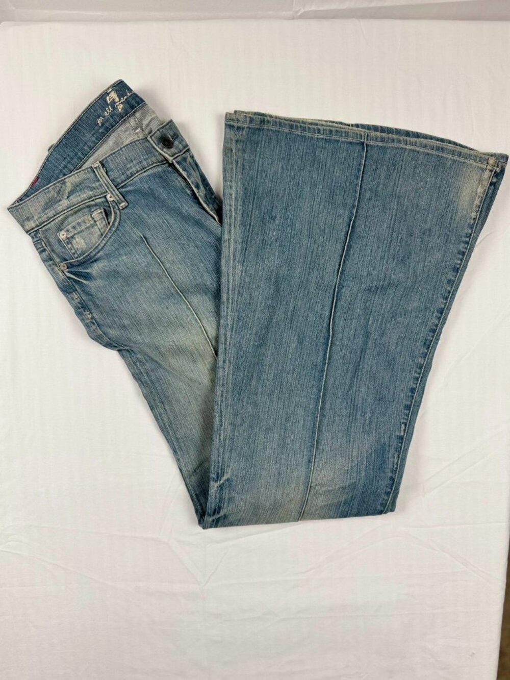 Vintage 7 For All Mankind Low Rise Flare Jeans 29 Y2K Light Wash Made in USA - Picture 2 of 13